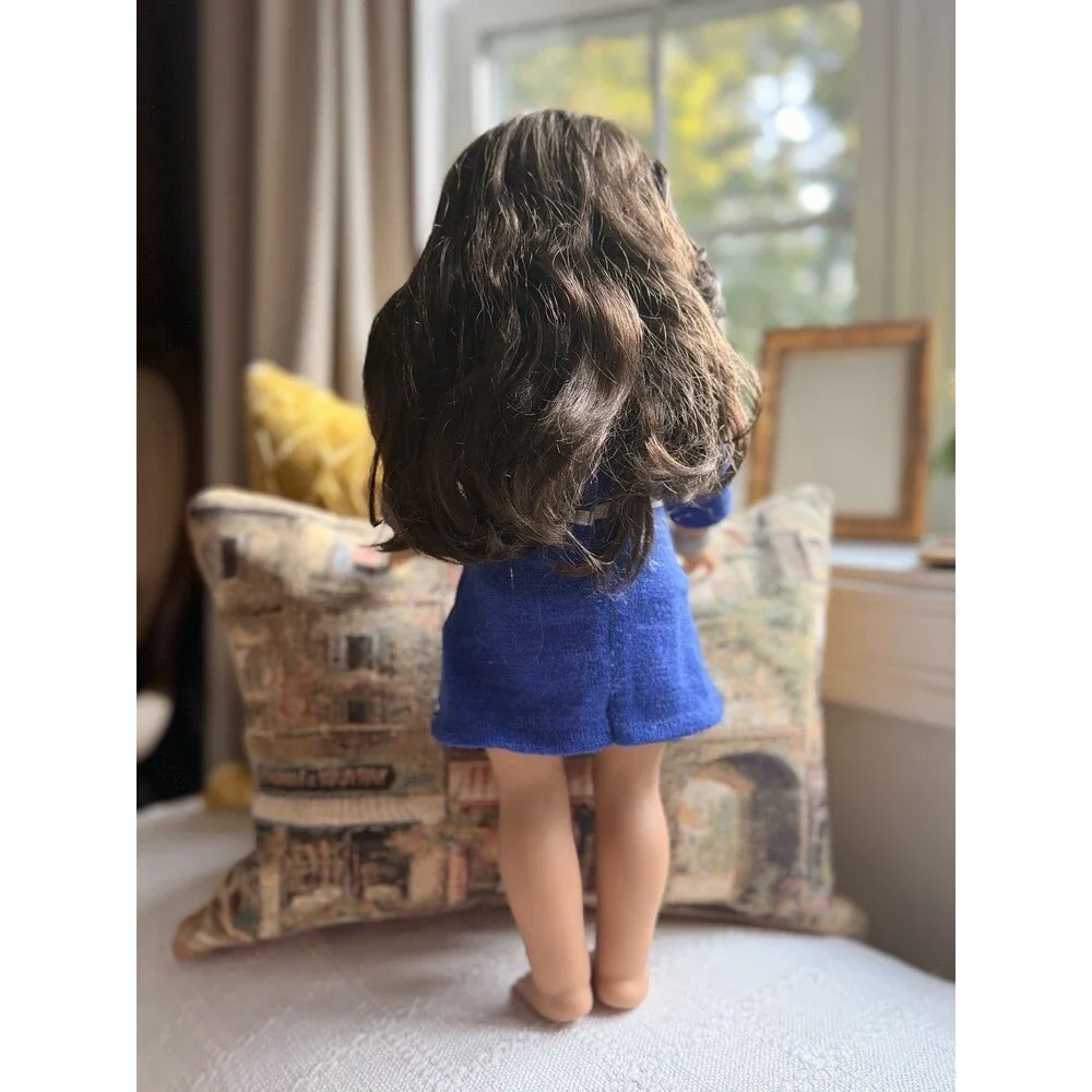 American Girl Truly Me Doll Brunette Green Eyes Freckles 18” Blue Dress AS IS
